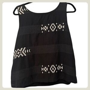 Eileen Fisher‎ Black Sleeveless Geometric Print Tank Top - Size M